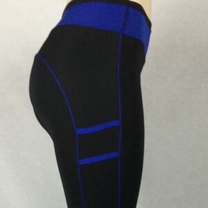 Practical Black and Blue Women’s Stretch Sport Leggings One Size